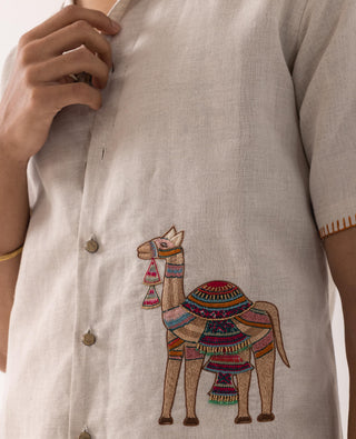 Half Sleeve Shirt for Special Occasions – Beige Arva Rajasthani by Paarsh