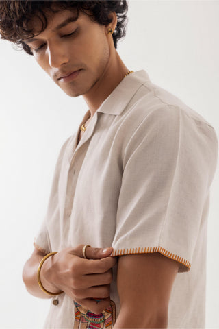Half Sleeve Shirt for Special Occasions – Beige Arva Rajasthani by Paarsh