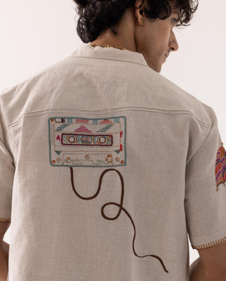 Half Sleeve Shirt for Special Occasions – Beige Arva Rajasthani by Paarsh