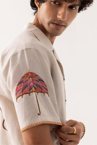 Half Sleeve Shirt for Special Occasions – Beige Arva Rajasthani by Paarsh