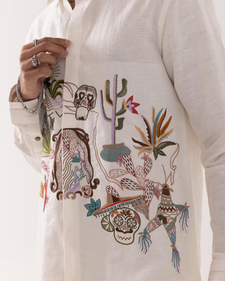 Full Sleeve Shirt for Special Occasions – Ivory Arva Mexican by Paarsh