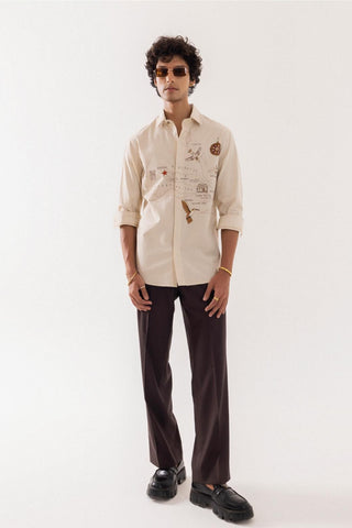 Full Sleeve Shirt for Special Occasions – Beige Arva Illustrated Map by Paarsh