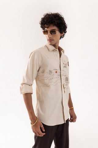 Full Sleeve Shirt for Special Occasions – Beige Arva Illustrated Map by Paarsh
