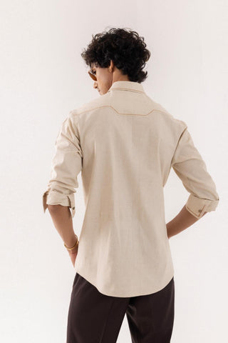 Full Sleeve Shirt for Special Occasions – Beige Arva Illustrated Map by Paarsh
