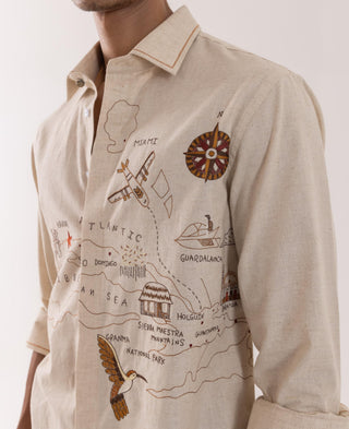 Full Sleeve Shirt for Special Occasions – Beige Arva Illustrated Map by Paarsh
