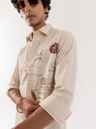 Full Sleeve Shirt for Special Occasions – Beige Arva Illustrated Map by Paarsh