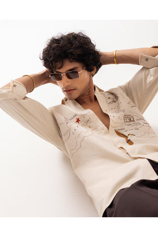 Full Sleeve Shirt for Special Occasions – Beige Arva Illustrated Map by Paarsh
