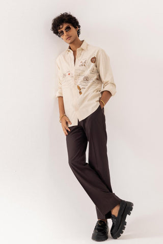 Full Sleeve Shirt for Special Occasions – Beige Arva Illustrated Map by Paarsh
