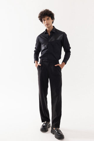 Full Sleeve Shirt for Special Occasions – Black Arva Leather Cord Arrow by Paarsh