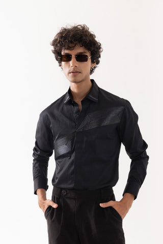 Full Sleeve Shirt for Special Occasions – Black Arva Leather Cord Arrow by Paarsh