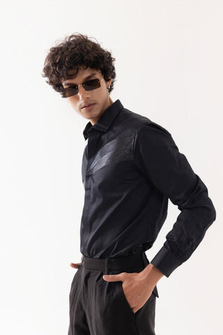 Full Sleeve Shirt for Special Occasions – Black Arva Leather Cord Arrow by Paarsh