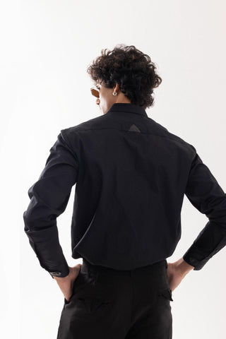 Full Sleeve Shirt for Special Occasions – Black Arva Leather Cord Arrow by Paarsh