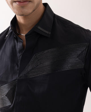 Full Sleeve Shirt for Special Occasions – Black Arva Leather Cord Arrow by Paarsh