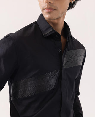 Full Sleeve Shirt for Special Occasions – Black Arva Leather Cord Arrow by Paarsh