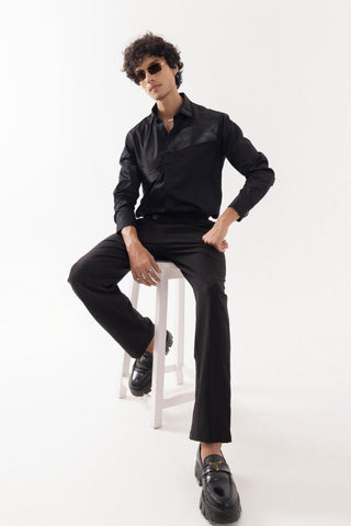Full Sleeve Shirt for Special Occasions – Black Arva Leather Cord Arrow by Paarsh