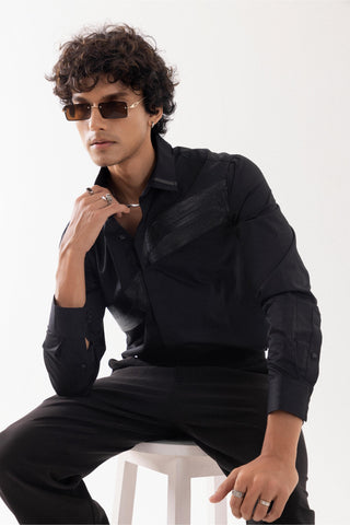 Full Sleeve Shirt for Special Occasions – Black Arva Leather Cord Arrow by Paarsh