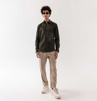 Full Sleeve Shirt for Special Occasions – Green Arva Abstract Kantha by Paarsh