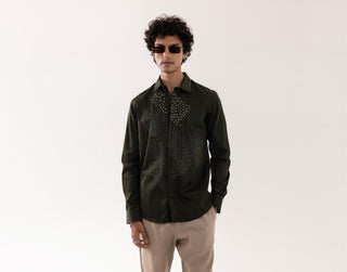 Full Sleeve Shirt for Special Occasions – Green Arva Abstract Kantha by Paarsh