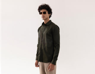 Full Sleeve Shirt for Special Occasions – Green Arva Abstract Kantha by Paarsh