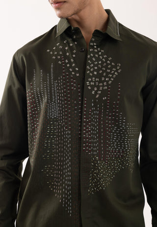 Full Sleeve Shirt for Special Occasions – Green Arva Abstract Kantha by Paarsh