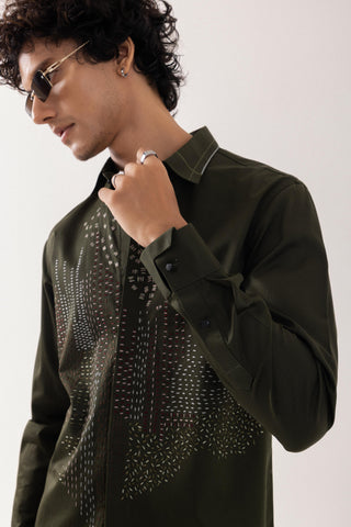Full Sleeve Shirt for Special Occasions – Green Arva Abstract Kantha by Paarsh