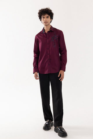 Full Sleeve Shirt for Special Occasions – Red Arva Last Leaf by Paarsh