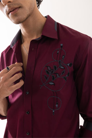 Full Sleeve Shirt for Special Occasions – Red Arva Last Leaf by Paarsh