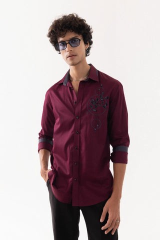 Full Sleeve Shirt for Special Occasions – Red Arva Last Leaf by Paarsh