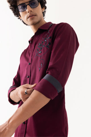 Full Sleeve Shirt for Special Occasions – Red Arva Last Leaf by Paarsh
