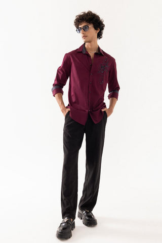 Full Sleeve Shirt for Special Occasions – Red Arva Last Leaf by Paarsh