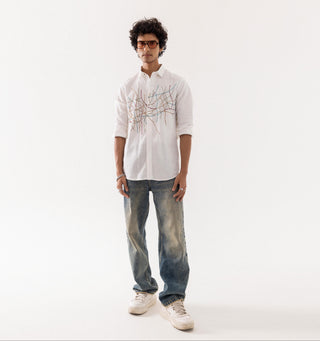 Full Sleeve Shirt for Special Occasions – Ivory Arva Chain Stitch by Paarsh