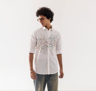 Full Sleeve Shirt for Special Occasions – Ivory Arva Chain Stitch by Paarsh