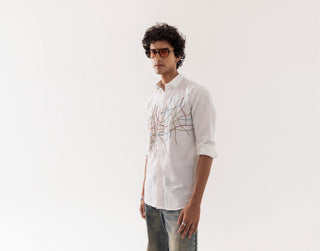 Full Sleeve Shirt for Special Occasions – Ivory Arva Chain Stitch by Paarsh