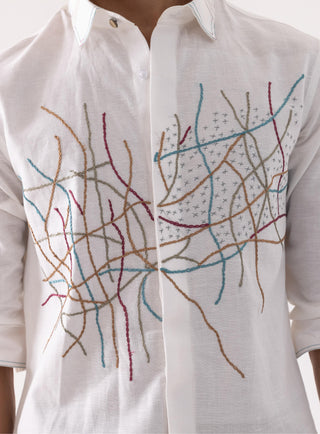 Full Sleeve Shirt for Special Occasions – Ivory Arva Chain Stitch by Paarsh