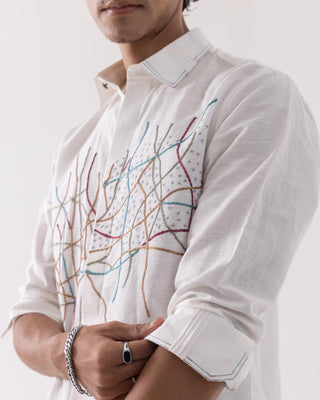 Full Sleeve Shirt for Special Occasions – Ivory Arva Chain Stitch by Paarsh