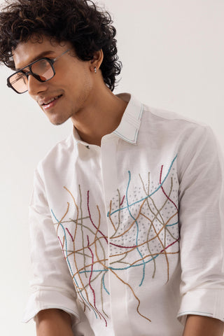 Full Sleeve Shirt for Special Occasions – Ivory Arva Chain Stitch by Paarsh
