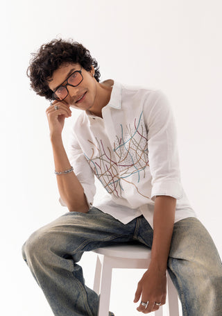 Full Sleeve Shirt for Special Occasions – Ivory Arva Chain Stitch by Paarsh