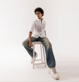 Full Sleeve Shirt for Special Occasions – Ivory Arva Chain Stitch by Paarsh