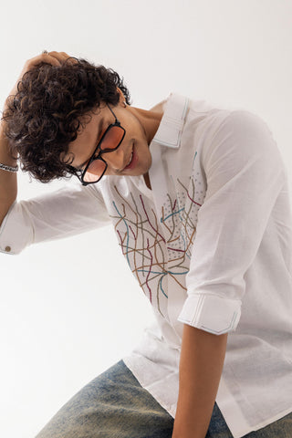Full Sleeve Shirt for Special Occasions – Ivory Arva Chain Stitch by Paarsh