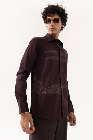 Full Sleeve Shirt for Special Occasions – Brown Arva Ladder by Paarsh