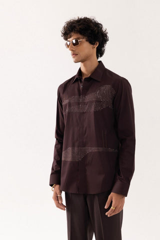 Full Sleeve Shirt for Special Occasions – Brown Arva Ladder by Paarsh