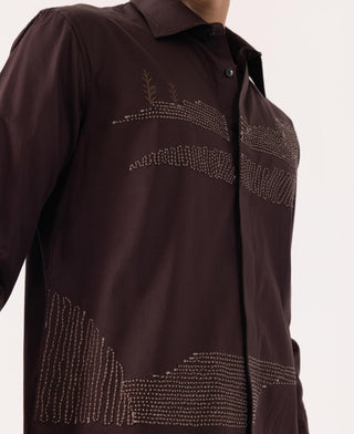 Full Sleeve Shirt for Special Occasions – Brown Arva Ladder by Paarsh