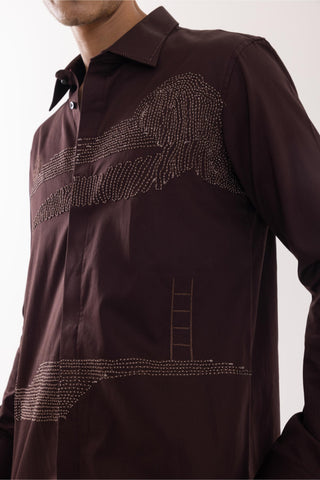 Full Sleeve Shirt for Special Occasions – Brown Arva Ladder by Paarsh