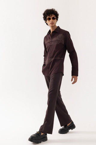 Full Sleeve Shirt for Special Occasions – Brown Arva Ladder by Paarsh