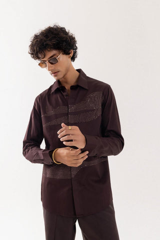 Full Sleeve Shirt for Special Occasions – Brown Arva Ladder by Paarsh