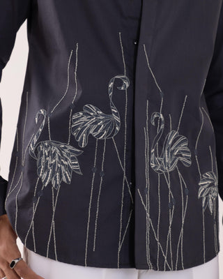 Full Sleeve Shirt for Special Occasions – Gray Arva Flamingo by Paarsh