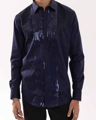 Full Sleeve Shirt for Special Occasions – Blue Arva Strip Pipe by Paarsh