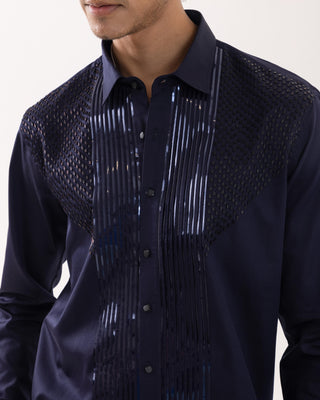 Full Sleeve Shirt for Special Occasions – Blue Arva Strip Pipe by Paarsh