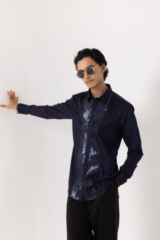 Full Sleeve Shirt for Special Occasions – Blue Arva Strip Pipe by Paarsh
