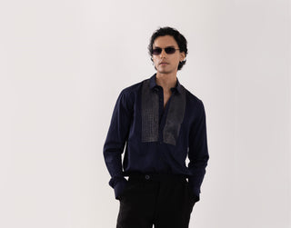 Full Sleeve Shirt for Special Occasions – Blue Arva Glazing Grey by Paarsh